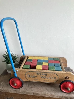 Beautifully Crafted Vintage Triang Wooden Baby Walker With Blocks 1950s Retro Uk - Image 1 of 4