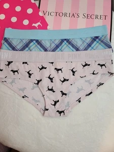 VS PINK 2pk Logo Band Cotton Hipster Panties Size XL Pink Blue - Picture 1 of 6