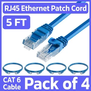 Paquete de 4 cables de conexión Cat6 de 5 pies azul RJ45 LAN cable de red Internet cable Ethernet - Imagen 1 de 7