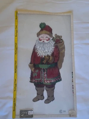 Large Jolly Christmas Santa Needlepoint Canvas 15+ mesh, hand painted, new VTG - Image 1 of 3