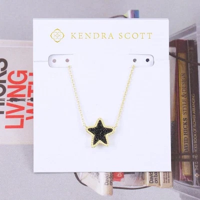 NWT Kendra Scott Jae Star Black Drusy Necklace Gold Tone - Image 1 of 4