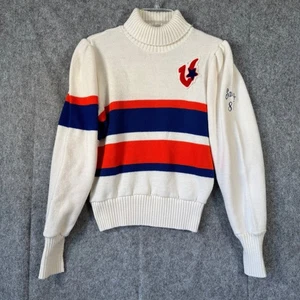 Suéter De Colección Team Mates Cheerleader Tejido Blanco Azul Naranja Rayas Hecho en EE. UU. Años 80 - Imagen 1 de 9
