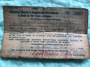 1919 Hanover, Maine Hunter's Resident License! Please See Description-Young Boy - Picture 1 of 4