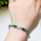 Silver Plated Infinity Charm Link Green Round Cubic Zircon Bracelet Jewelry Gift