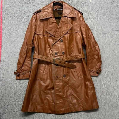 Gabardina de cuero de colección para hombre M marrón verdadera chaqueta vintage forro con cremallera Foto 1 de 4