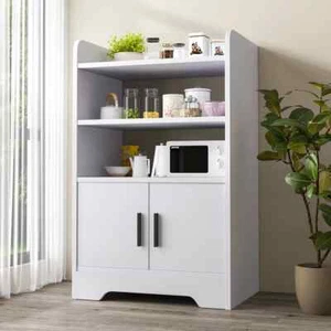 Modern Wooden Sideboard Cabinet White Storage Unit Shelves Kitchen Living Room - Picture 1 of 9
