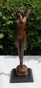 Signed Bronze Art Deco Style Art Nouveau Style Naked Sexy The Awakening Sculptur - Picture 1 of 9