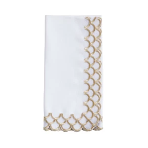 Gold Scalloped Border White 20" Cloth Napkins Set of 4 - Picture 1 of 3