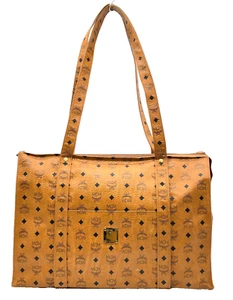 Authentic MCM Visetos Pattern Leather Camel Brown Shoulder Tote Bag GPJ040128 - Picture 1 of 17