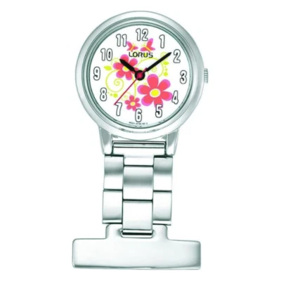 LORUS NURSES STAINLESS STEEL FOB WATCH - SILVER WHITE/FLOWER DIAL - RG237HX9 - Image 1 of 4