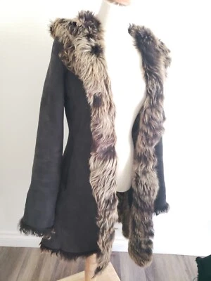 Abrigo Jean Guise Toscana genuino piel de oveja guisante auténtico con capucha 34/xs Foto 1 de 4