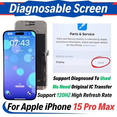 For Apple iPhone 15 Pro Max Diagnosable OLED Display Screen Assembly Replacement - Image 1 of 4