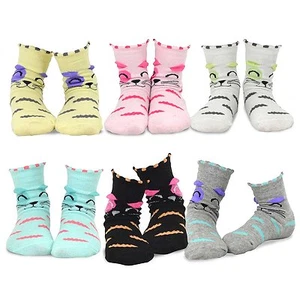 TeeHee Kids Girls Fashion Animals Face Design Socks 6 Pair Pack (Cara de gato) - Imagen 1 de 7
