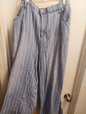 Pantalones de playa de mezclilla a rayas azules Cato con puño dividido talla 22W Foto 1 de 4