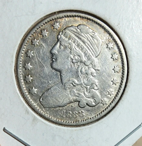 1833 DATED CAPPED BUST QUARTER (25 c.) SILVER COIN IN VERY FINE CIRCULATED COND Cover