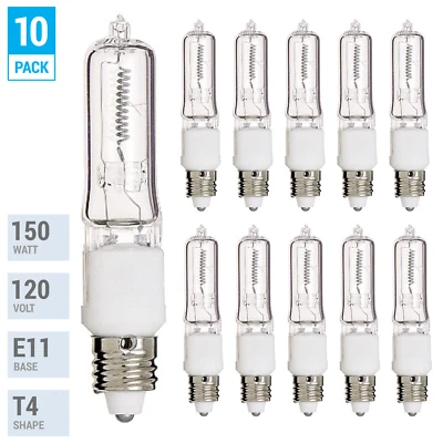 Paquete de 10 mini bombilla transparente Q150CL/MC 150 vatios 150 W T4 T4.5 E11 base candelabro 120 V Foto 1 de 4