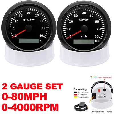 2 Gauge Set 85mm GPS Speedometer 80MPH Tachometer 4000RPM for Boat Car Truck ATV - Image 1 of 4