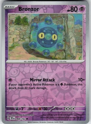 Pokemon Bronzor 068/162 SV05: Temporal Forces NM Reverse Holo card - Image 1 of 2