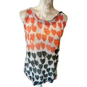 NEW LOOK ABSTRACT RACER BACK TOP BLACK, RED AND WHITE, FRAYEE EDGWA, HEARTS SZ12 - Picture 1 of 6