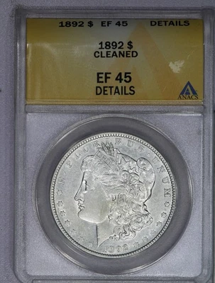 1892 Morgan Silver Dollar $1 ANACS EF45 XF45 Details - Image 1 of 4