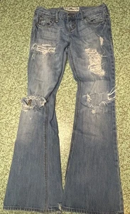Hollister tiro bajo desgastado medio enjuague Denim bengalas para mujer talla 1S - Imagen 1 de 5