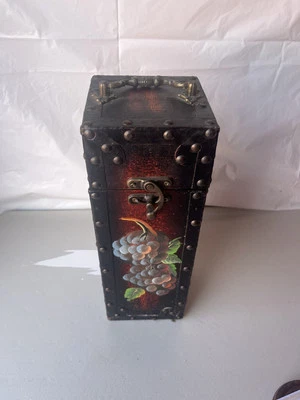 Wooden 1970s Vintage Decorated Wine Gift Box Hostess 12” Tall - Image 1 of 4