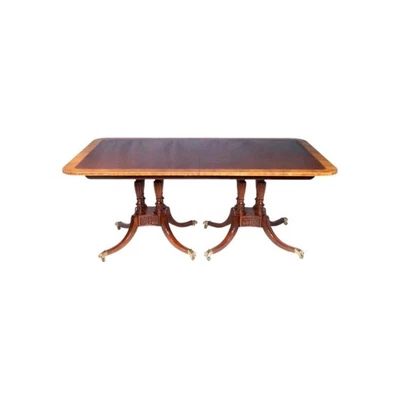 Baker Historic Charleston Mahogany Two Pedestal Dining Table  Satinwood Banding - Image 1 of 4
