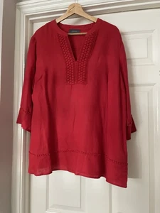 M & S Red Linen Blouse Size 22 - Picture 1 of 2