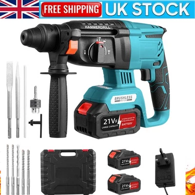 Brushless Electric Hammer Drill Rotary SDS Cordless Drill Hammer with 2 Battery - Image 1 of 4