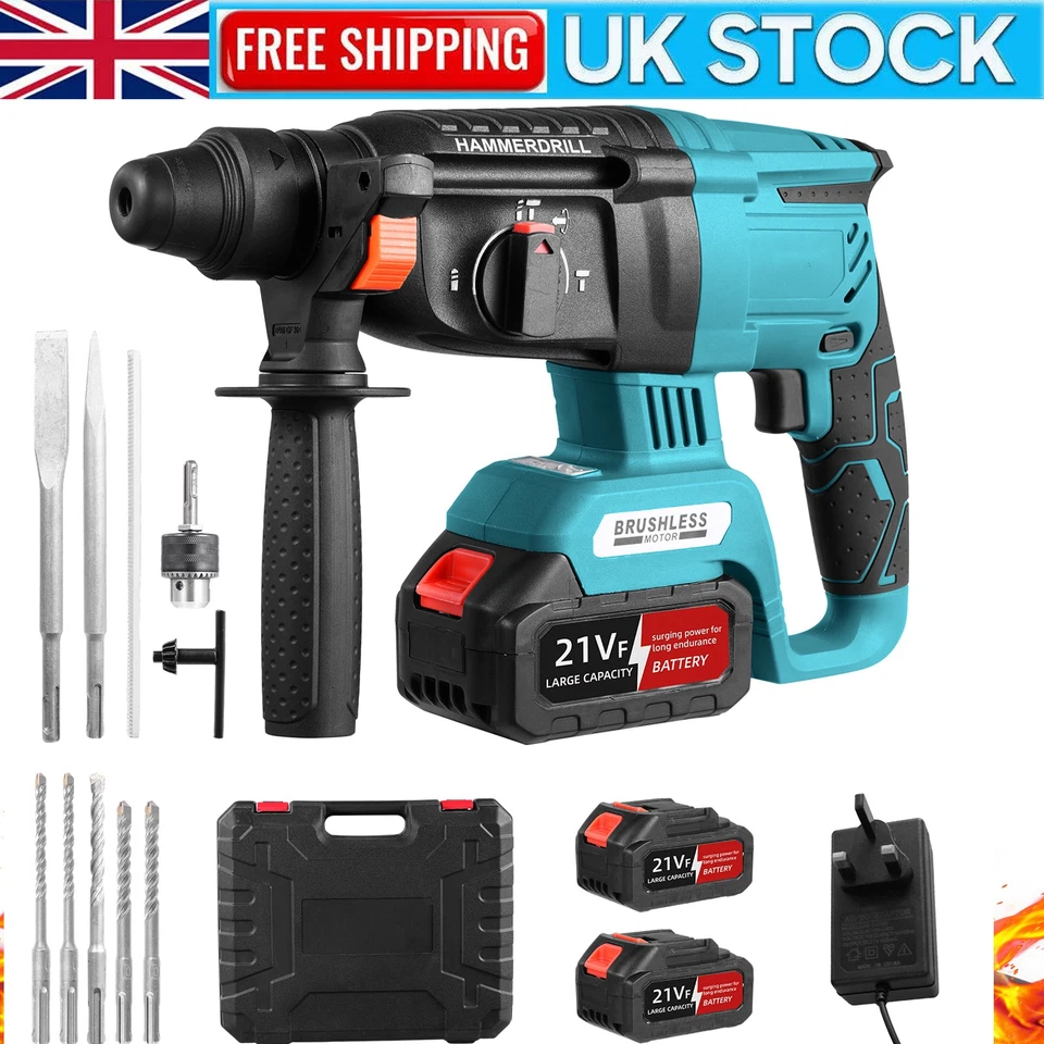 Brushless Electric Hammer Drill Rotary SDS Cordless Drill Hammer with 2 Battery - Image 1 of 4