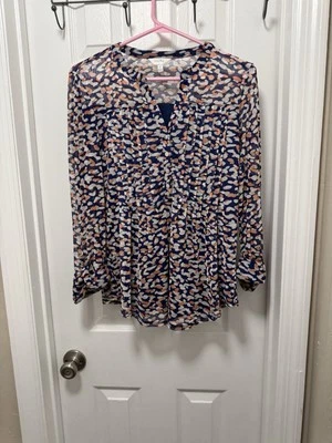 Blusa plisada para mujer Coral Bay pequeña transparente manga larga azul marino con estampado naranja  Foto 1 de 4