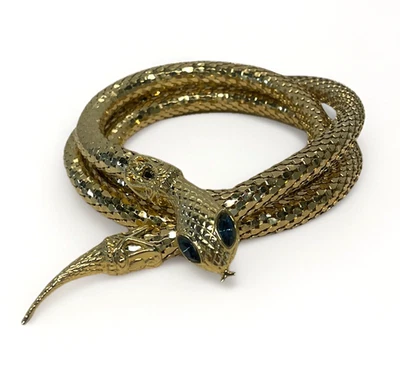 Vintage Gold Mesh Snake Blue Rhinestone Eyes Disco Belt/Necklace Women’s M - Image 1 of 4
