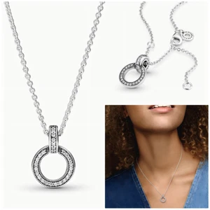 Authentic Pandora Necklace Freehand Sparkling Circular Necklace - Picture 1 of 7