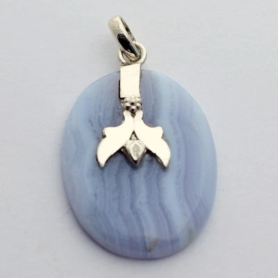Pendente In Chalcedon In Argento 925 Gioiello Blu Regalo - Immagine 1 di 2