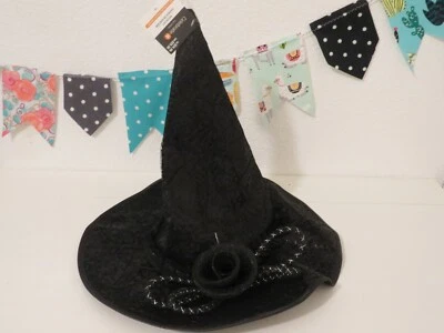 NWT Celebrate Halloween Black Witch Hat Spider Lace Costume Cosplay D&D Sequin - Image 1 of 4