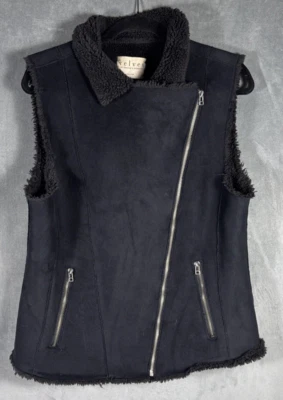 VELVET BY GRAHAM & SPENCER Negro Imitación Piel Gamuza Chaleco Chaqueta Bolsillos con Cremallera Talla GRANDE Foto 1 de 4