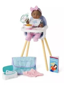 New American Girl Caring for Baby Set Little Bitty Baby 8" Doll Dark Skin Highch - Picture 1 of 3