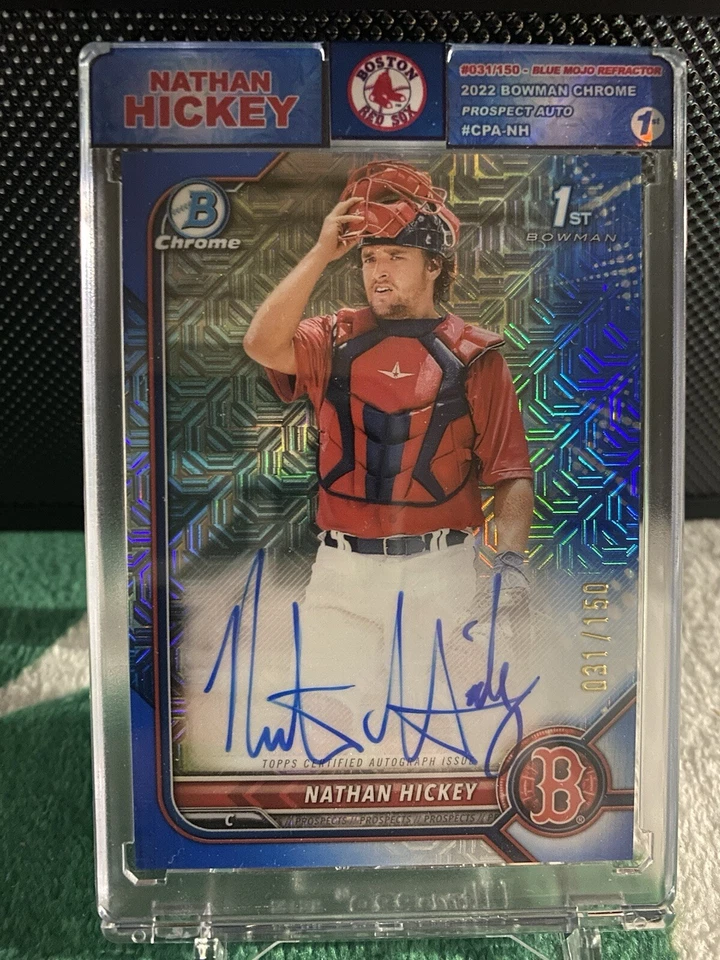 NATHAN HICKEY /150 BLUE MOJO 1ST BOWMAN AUTOGRAPH 2022 BOWMAN CHROME RED SOX - Image 1 of 2