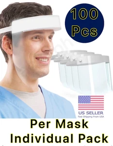 100-Pack Safety Full Face Shield Reusable Mask Protection Cover Face Anti-Splash - Picture 1 of 5