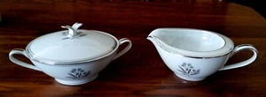 NORITAKE *BESSIE* 5788 PLATINUM TRIM CREAMER & SUGAR BOWL WITH LID - Picture 1 of 6