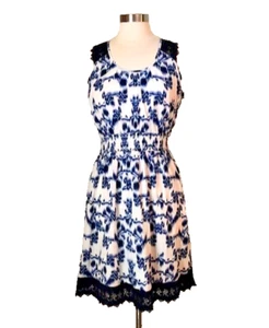 Tantrums Dress Womens Medium IKAT Lace Trim Sleeveless 100% Cotton Summer - Picture 1 of 11