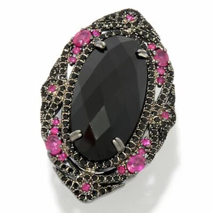 Anello Meher's Jewelry 27x13,5 nero spinello e rubino allungato anello nero misura 6 - Foto 1 di 5