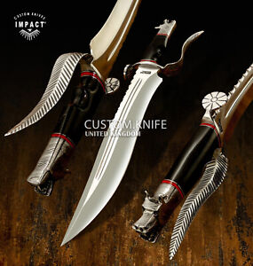 IMPACT CUTLERY 1-OF-A-KIND CUSTOM ART BOWIE KNIFE HAND FORGED DAMASCUS POMEL