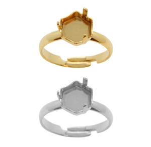 Brass Adjustable Ring Bases for 4683 Thin Hexagon Fancy Crystals 7.8x8.7mm - Picture 1 of 4