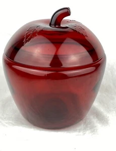 VINTAGE RETRO ANCHOR HOCKING RED APPLE GLASS CANISTER COOKIE JAR FALL DECOR - Picture 1 of 13