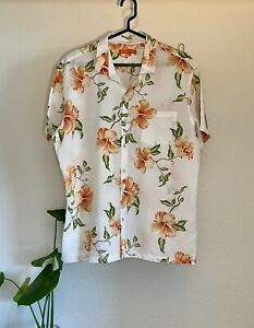 Vintage Hawaiian Shirt White/Orange Floral Tori Richards Men’s XL Made In Hawaii