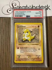 PSA 10 - Pokemon SANDSHREW 62/102 - SHADOWLESS BASE SET - GEM MINT - Picture 1 of 2