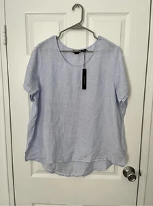 Blusa Tahari 1X Mujer Azul Neutro 100% Lino Nueva con Etiquetas Fluida - Imagen 1 de 4