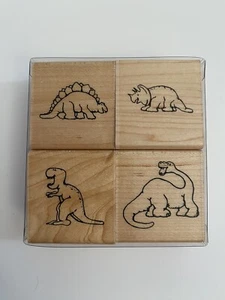 CTMH S107 Dinosaurs Set 4 Wood Mounted Rubber Stamps EUC RS4 - Picture 1 of 5