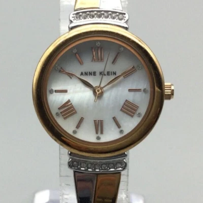 Anne Klein New York Watch Women 26mm Gold Silver Two Tone MOP Crystals 7" - Image 1 of 4